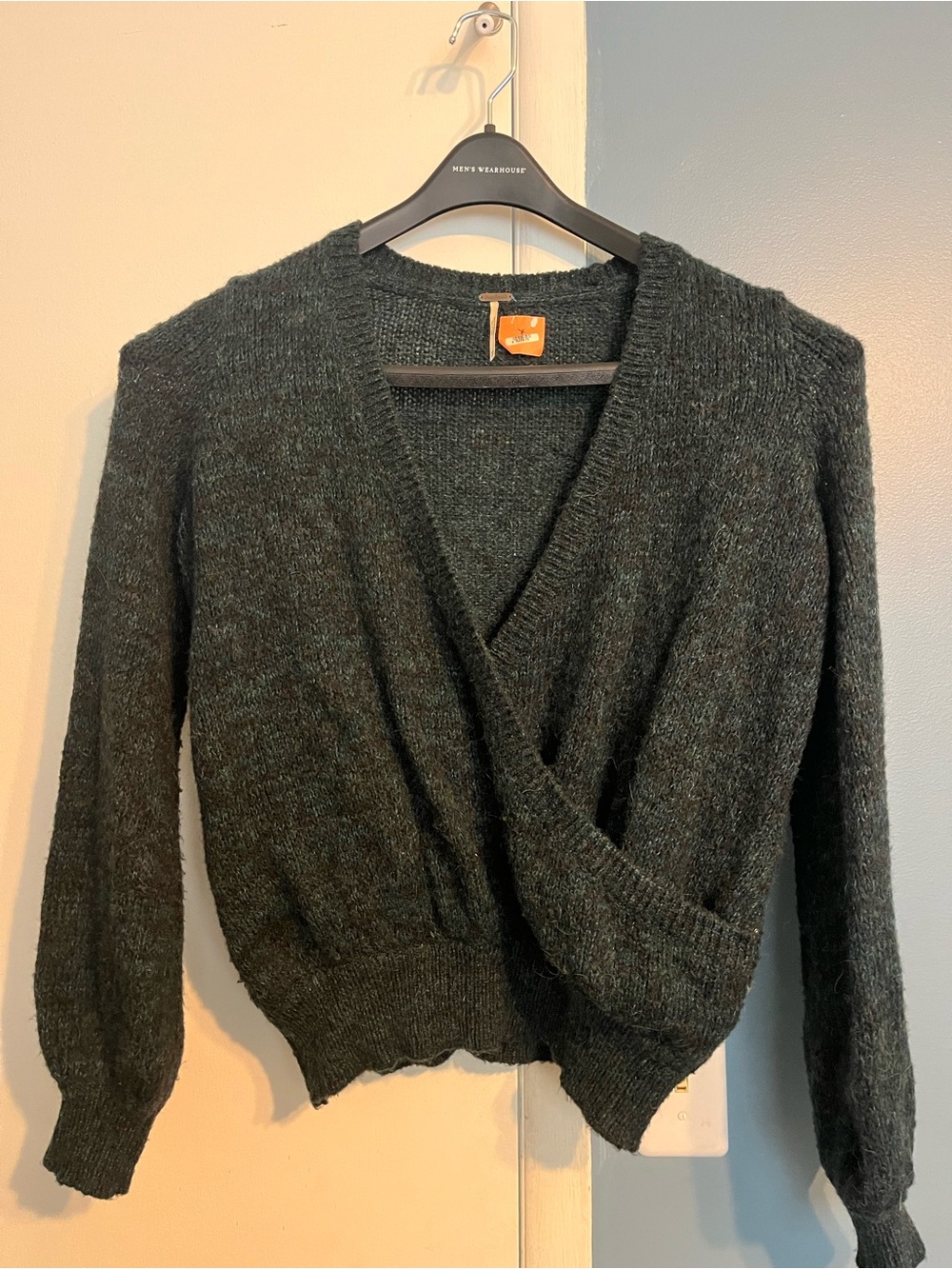 Free People Dark Teal Wrap V-Neck Sweater